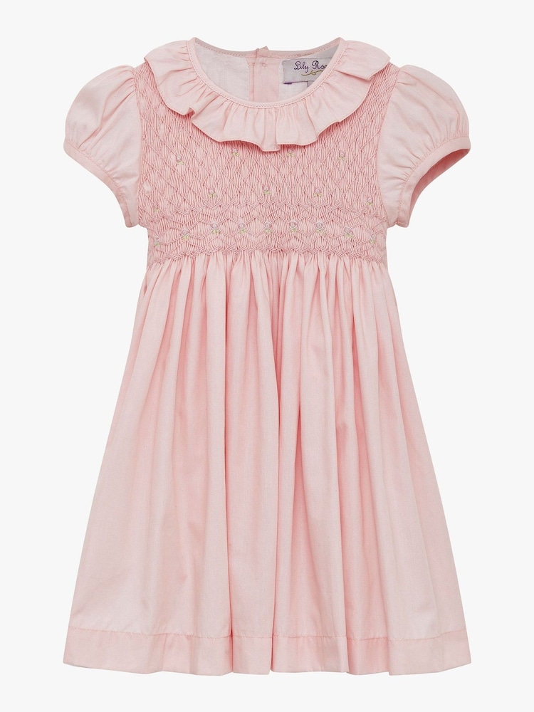 Trotters London Pink Willow 100% Cotton Hand Smocked Dress - Image 1 of 3