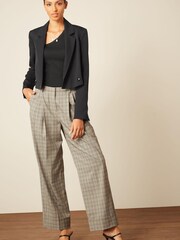 Brown Check Wide Leg Turn-Up Trousers - Image 1 of 4