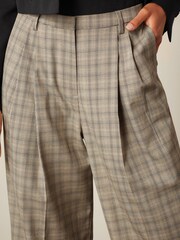 Brown Check Wide Leg Turn-Up Trousers - Image 4 of 4