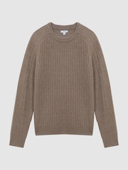 Reiss Mouse Melange Millerson Wool-Cotton Textured Crew Neck Jumper - Image 2 of 5