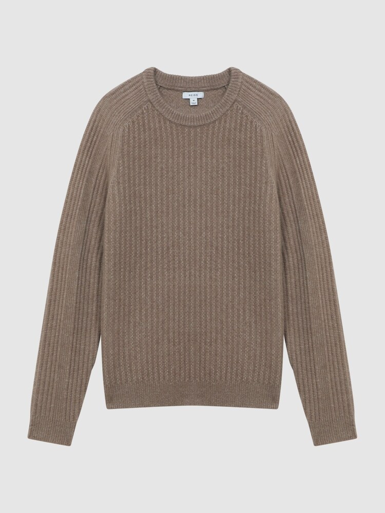 Reiss Mouse Melange Millerson Wool-Cotton Textured Crew Neck Jumper - Image 2 of 5