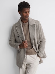 Reiss Mouse Melange Millerson Wool-Cotton Textured Crew Neck Jumper - Image 3 of 5