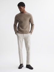 Reiss Mouse Melange Millerson Wool-Cotton Textured Crew Neck Jumper - Image 4 of 5