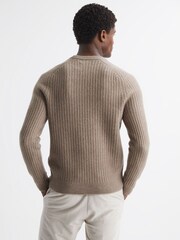 Reiss Mouse Melange Millerson Wool-Cotton Textured Crew Neck Jumper - Image 5 of 5