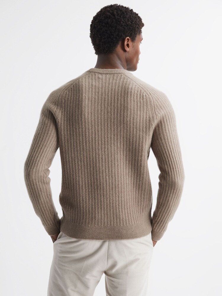 Reiss Mouse Melange Millerson Wool-Cotton Textured Crew Neck Jumper - Image 5 of 5
