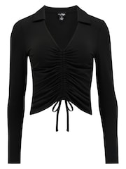 Pour Moi Black Lana Ruche Front Blouse - Image 4 of 5