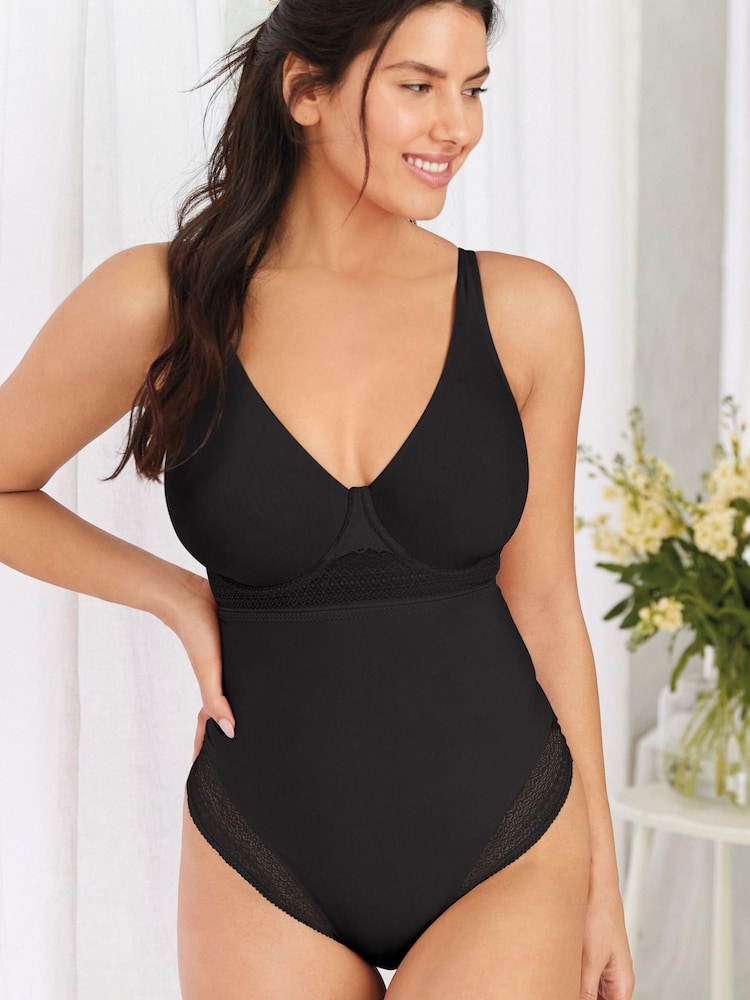 Black DD+ Lace Tummy Control Shaping No VPL, Smoothing, Wired Bodysuit - Image 1 of 4
