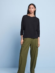 Black 3/4 Length Sleeve 100% Cotton T-Shirt - Image 2 of 5