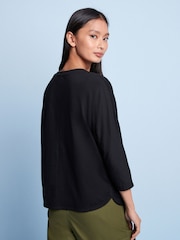 Black 3/4 Length Sleeve 100% Cotton T-Shirt - Image 3 of 5