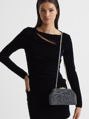 Reiss Navy Adaline Embellished Clutch Bag - Image 1 of 7