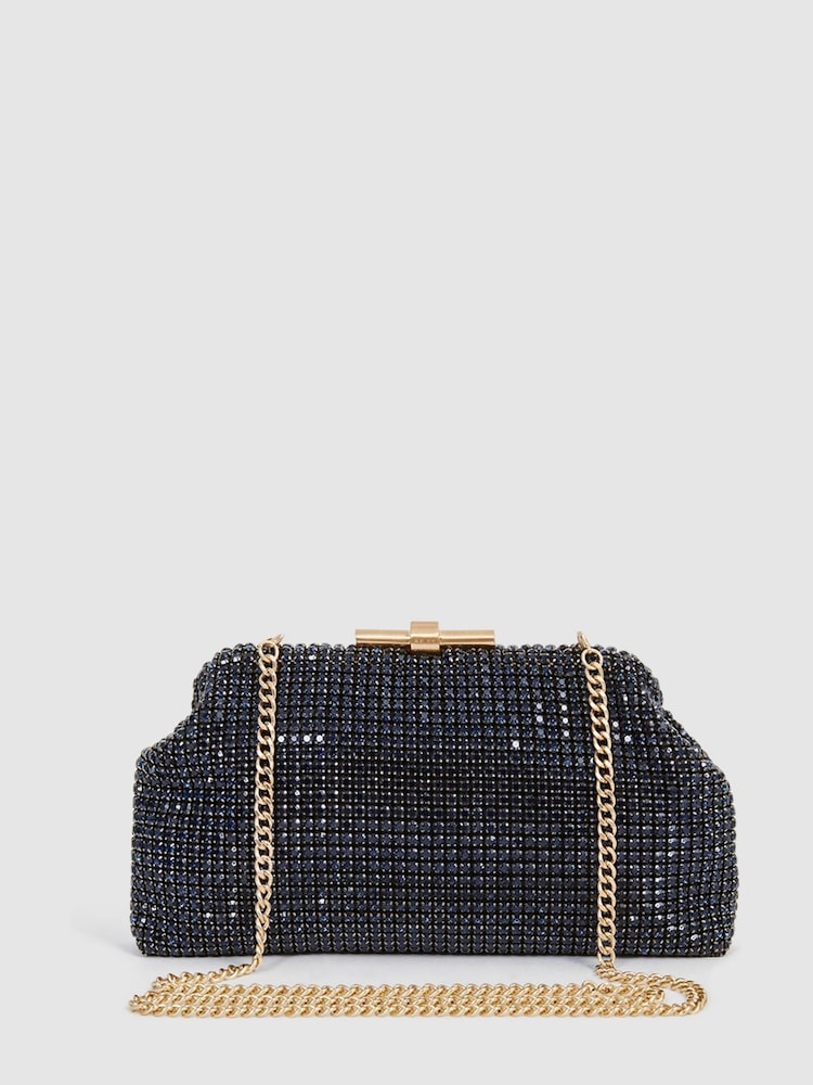 Reiss Navy Adaline Embellished Clutch Bag - Image 2 of 7
