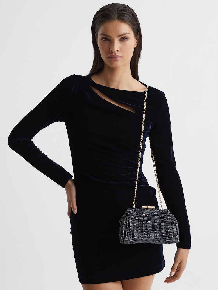 Reiss Navy Adaline Embellished Clutch Bag - Image 2 of 7 Reiss Navy Adaline Embellished Clutch Bag - Image 2 of 7