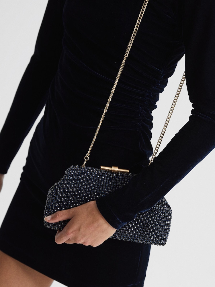 Reiss Navy Adaline Embellished Clutch Bag - Image 3 of 7