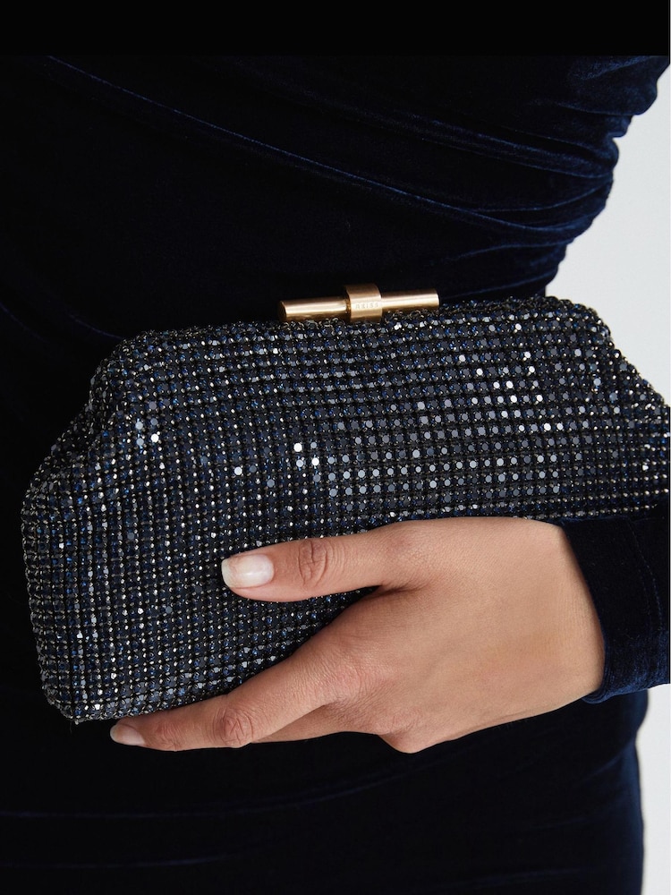 Reiss Navy Adaline Embellished Clutch Bag - Image 4 of 7