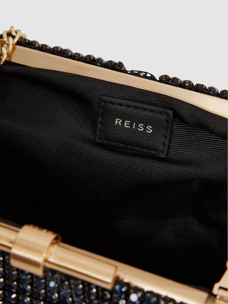 Reiss Navy Adaline Embellished Clutch Bag - Image 5 of 7