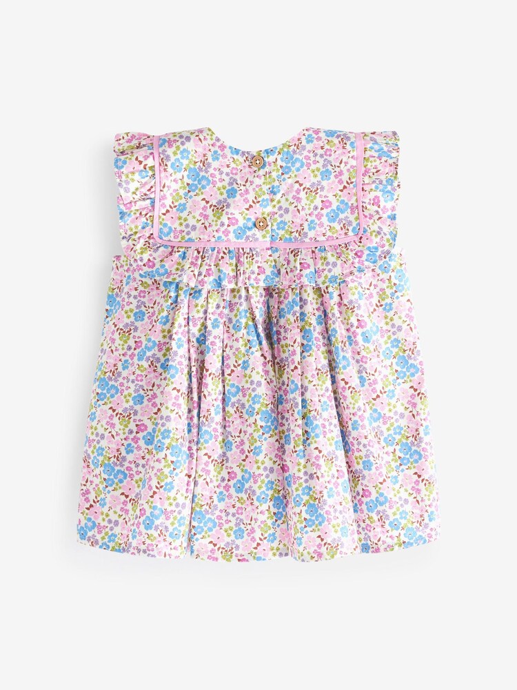 Pink/Blue Ditsy Frill Detail Dress (3mths-8yrs) - Image 6 of 6