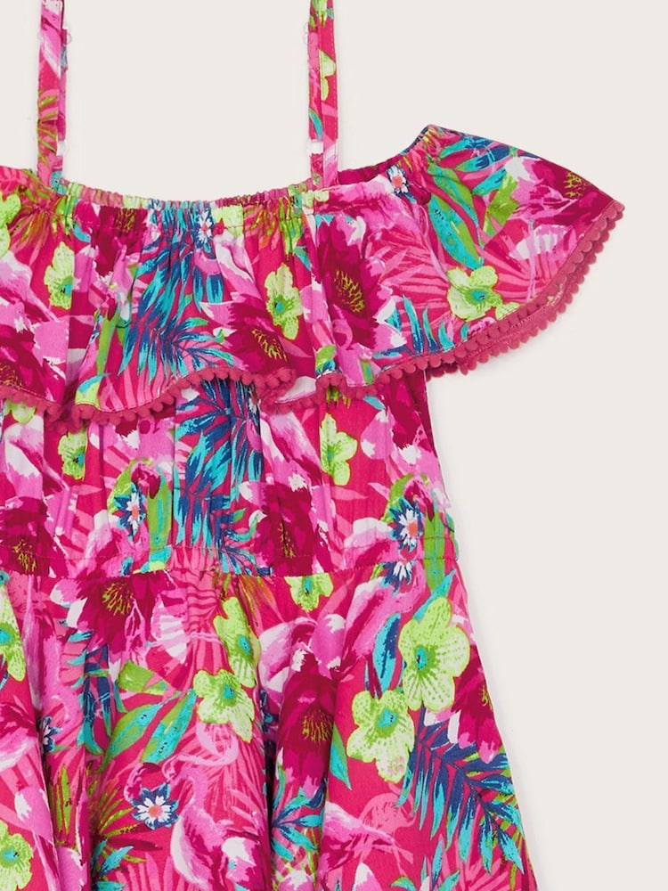 Monsoon Red Tropical Floral Hanky Hem Dress - Image 2 of 2