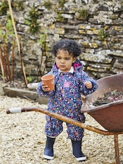 JoJo Maman Bébé Navy Blue Woodland Waterproof Fleece Lined Puddle Suit - Image 2 of 10