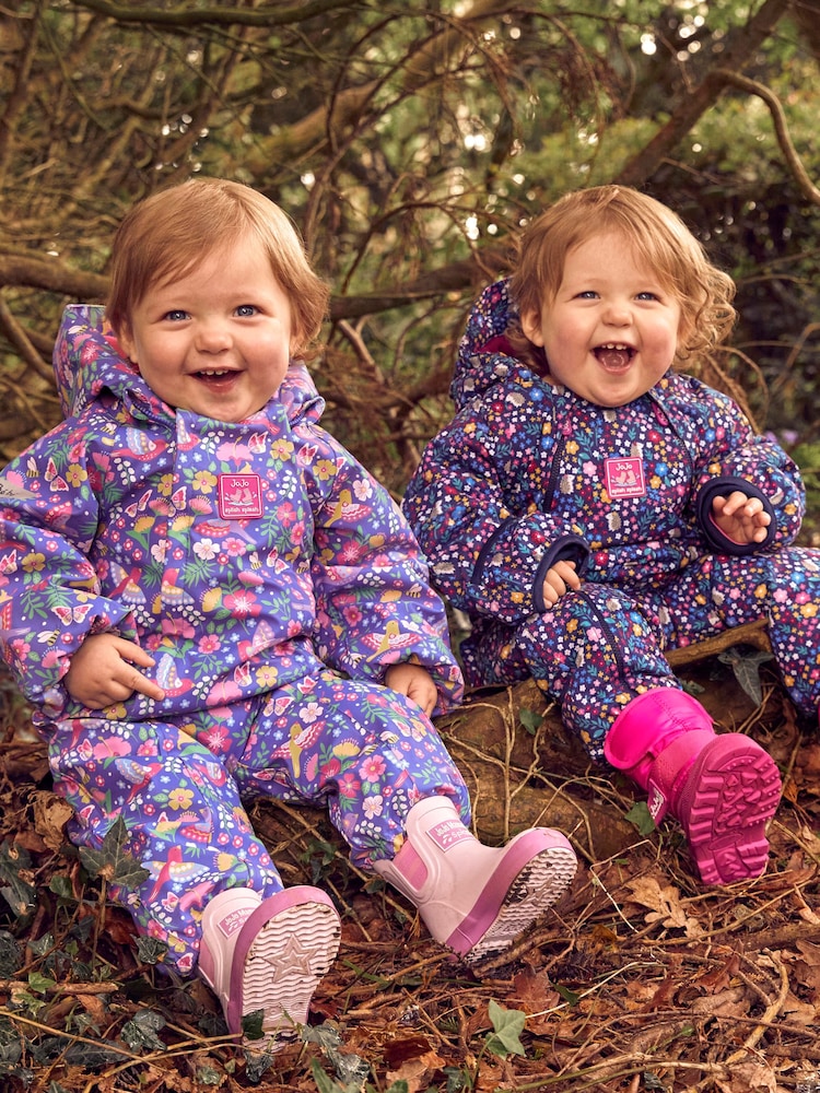 JoJo Maman Bébé Navy Blue Woodland Waterproof Fleece Lined Puddle Suit - Image 3 of 10