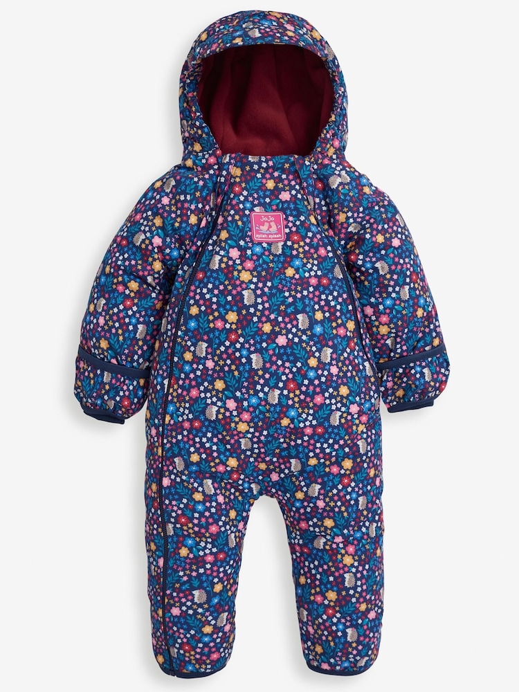 JoJo Maman Bébé Navy Blue Woodland Waterproof Fleece Lined Puddle Suit - Image 4 of 10