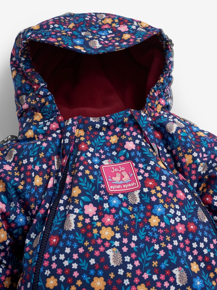 JoJo Maman Bébé Navy Blue Woodland Waterproof Fleece Lined Puddle Suit - Image 6 of 10