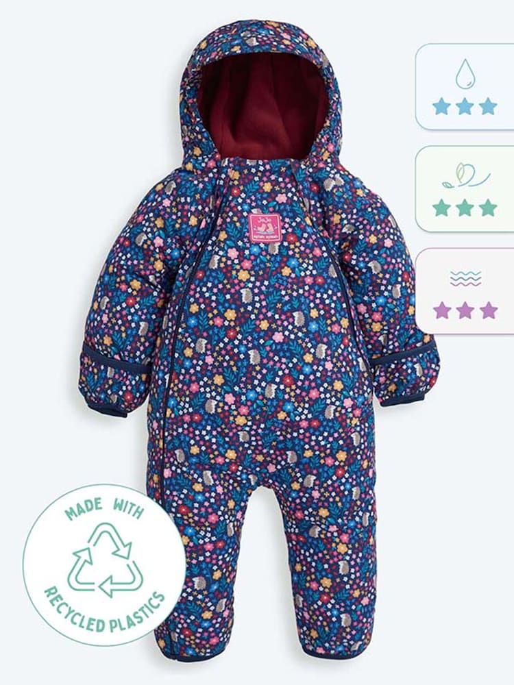 JoJo Maman Bébé Navy Blue Woodland Waterproof Fleece Lined Puddle Suit - Image 8 of 10
