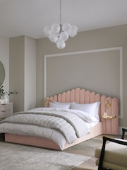 Soft Velvet Blush Pink Adele Upholstered Hotel Bed Frame with Ottoman Storage, Bedside Tables and Lights' - Image 1 of 10