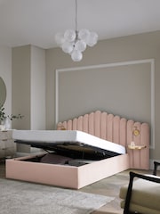 Soft Velvet Blush Pink Adele Upholstered Hotel Bed Frame with Ottoman Storage, Bedside Tables and Lights' - Image 3 of 10