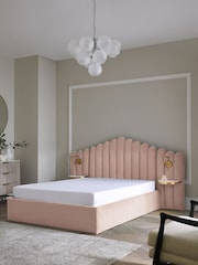 Soft Velvet Blush Pink Adele Upholstered Hotel Bed Frame with Ottoman Storage, Bedside Tables and Lights' - Image 4 of 10