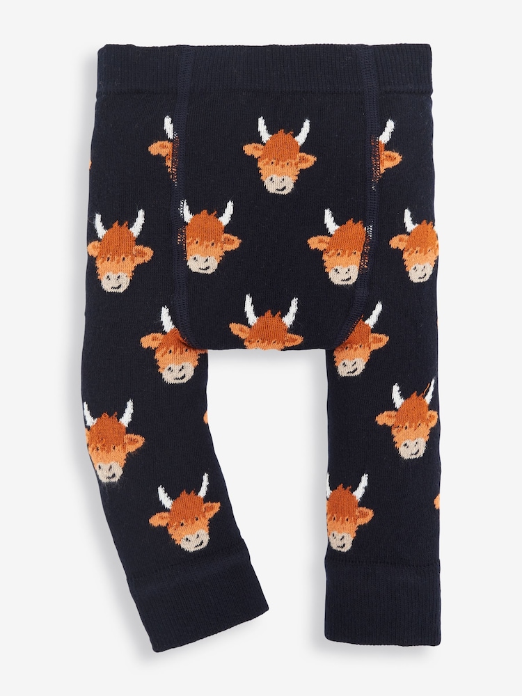JoJo Maman Bébé Navy Blue Highland Cow Extra Thick Leggings - Image 2 of 3
