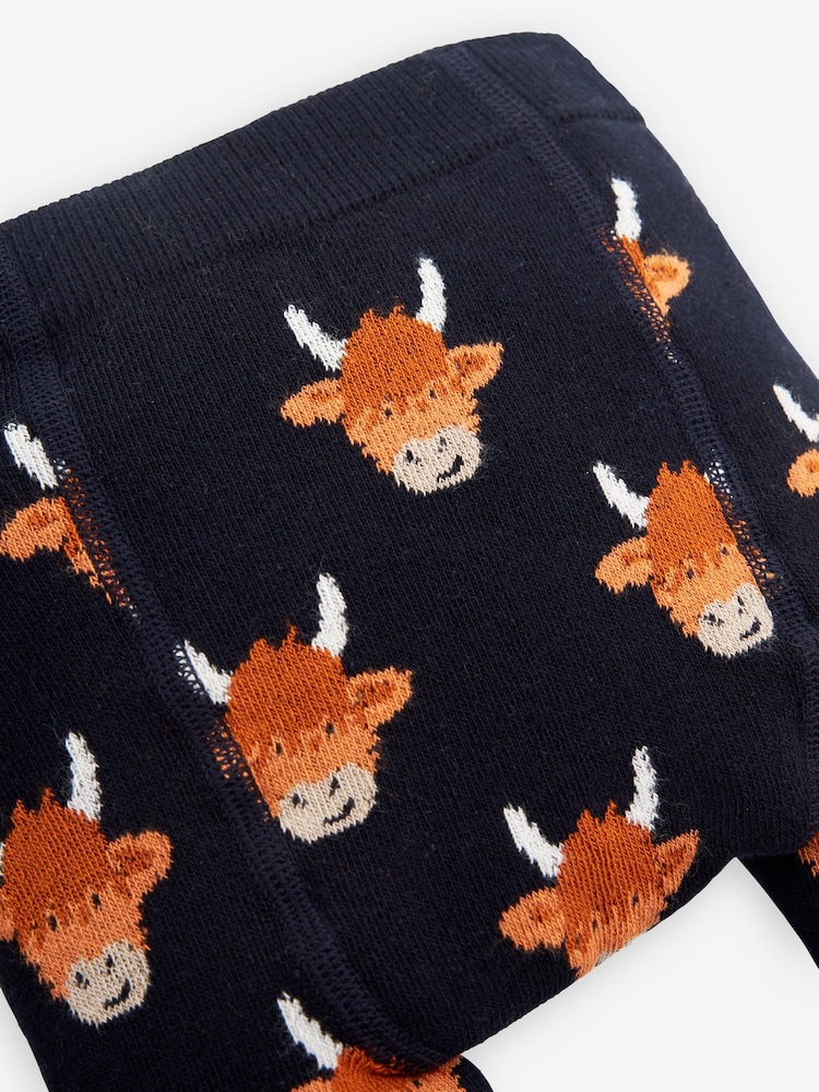 JoJo Maman Bébé Navy Blue Highland Cow Extra Thick Leggings - Image 3 of 3
