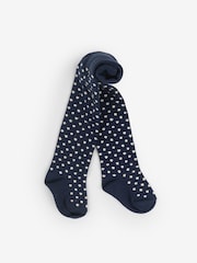 JoJo Maman Bébé Navy Gold Spot Cotton Rich Tights - Image 1 of 1