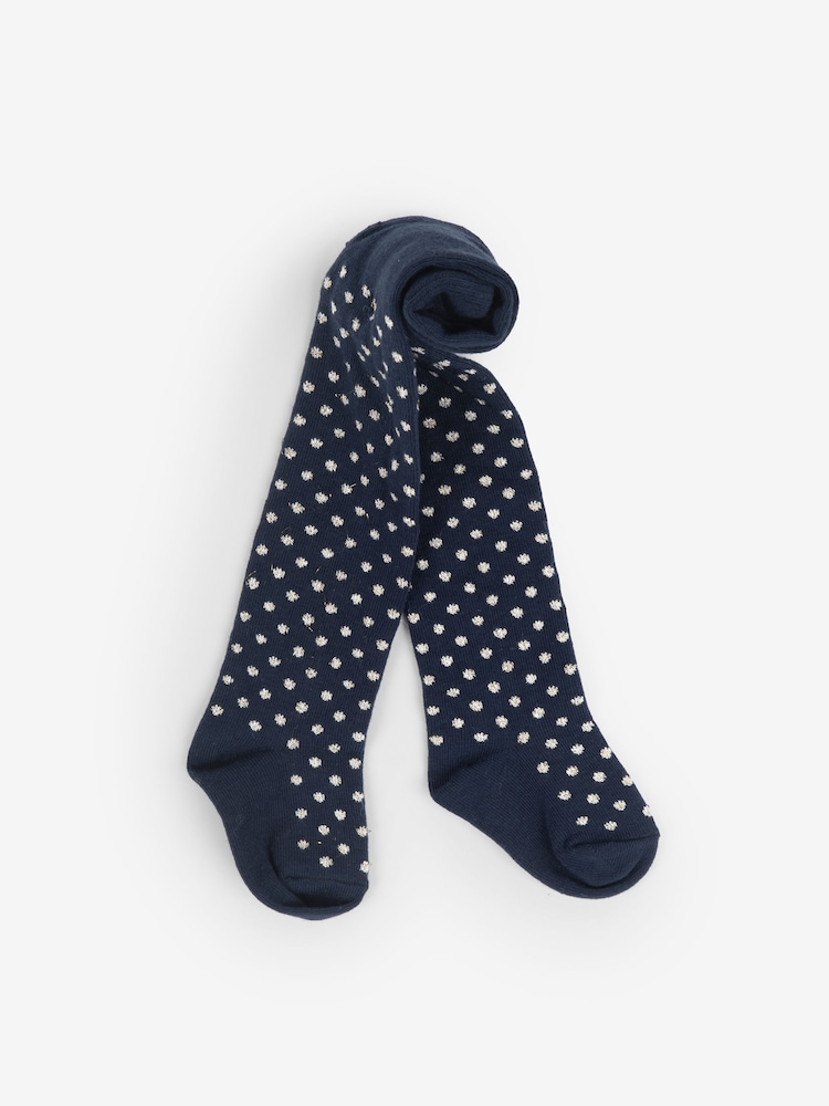 JoJo Maman Bébé Navy Gold Spot Cotton Rich Tights - Image 1 of 1