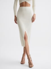 Reiss White Erin Knitted Co Ord Midi Skirt - Image 1 of 6