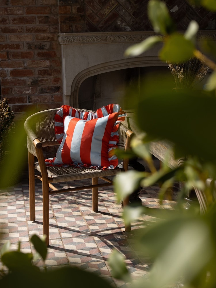 Ellenvale Interiors Blue/Pink/Yellow Outdoor Ruffle Cushion Cover 45 X 45cm - Image 1 of 3 Ellenvale Interiors Blue/Pink/Yellow Outdoor Ruffle Cushion Cover 45 X 45cm - Image 1 of 3