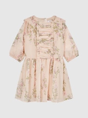 Reiss Pink Print Amber 9-12 yrs Chiffon Print Dress - Image 2 of 7