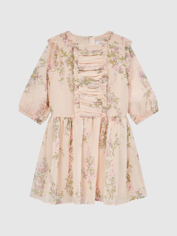 Reiss Pink Print Amber 9-12 yrs Chiffon Print Dress - Image 2 of 7