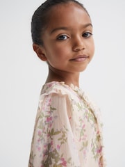 Reiss Pink Print Amber 9-12 yrs Chiffon Print Dress - Image 4 of 7