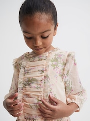 Reiss Pink Print Amber 9-12 yrs Chiffon Print Dress - Image 6 of 7