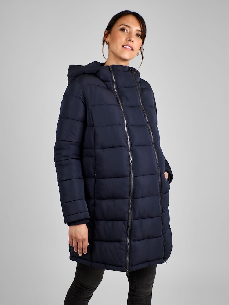 JoJo Maman Bébé Navy Blue 2-in-1 Maternity Puffer Coat - Image 3 of 4