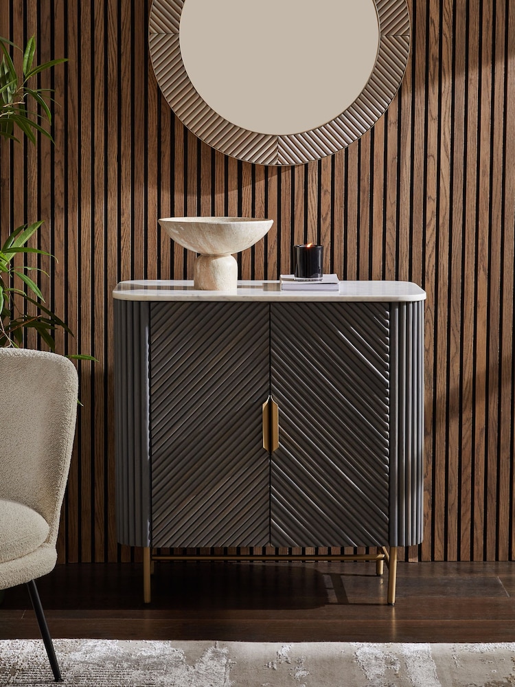 Dark Grey Valencia Marble Mango Wood Small Sideboard - Image 2 of 11