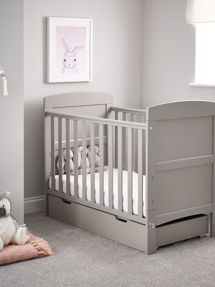 Obaby Grace Warm Grey Mini Cot Bed & Under Drawer - Image 1 of 4