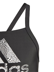 adidas Black Junior Big Logo Swimsuit - Image 5 of 6
