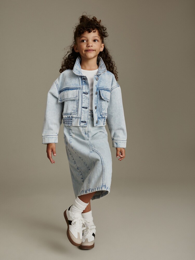 Bleach Wash Crop Denim Jacket (3-16yrs) - Image 2 of 9