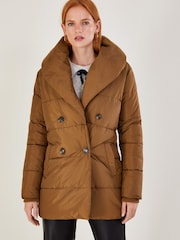 Monsoon Brown Shawl Collar Shannon Padded Coat - Image 1 of 4