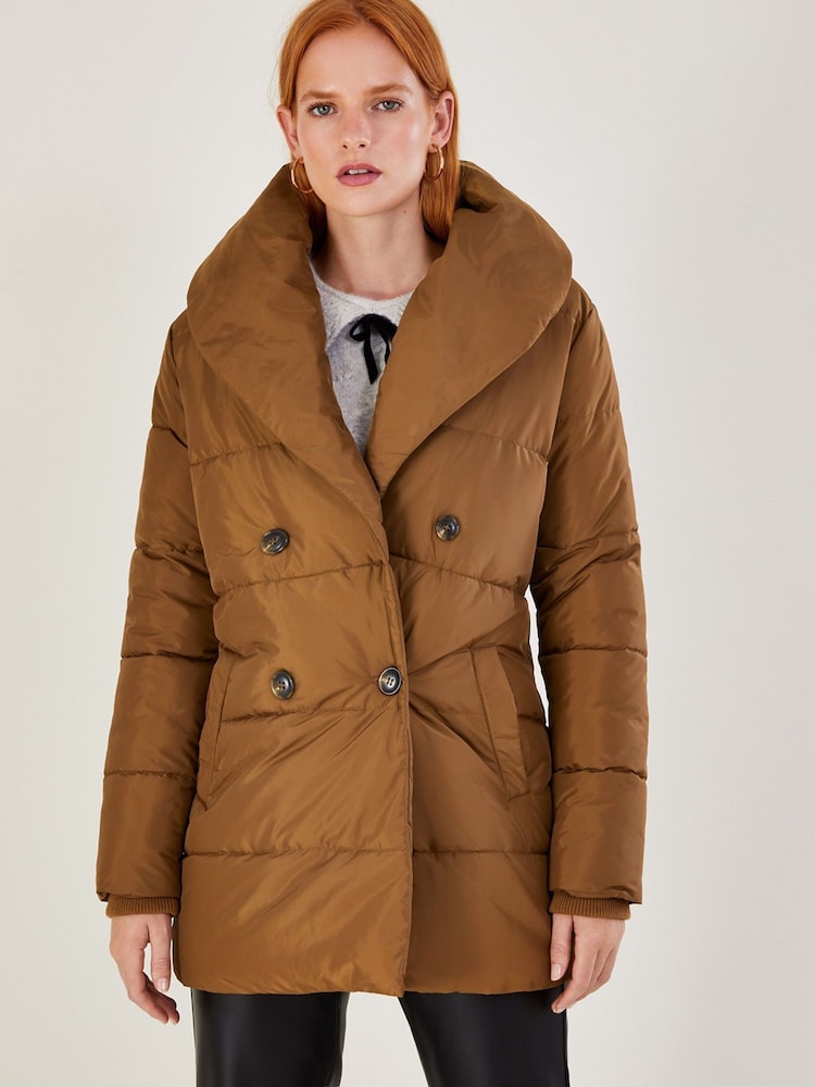 Monsoon Brown Shawl Collar Shannon Padded Coat - Image 1 of 4