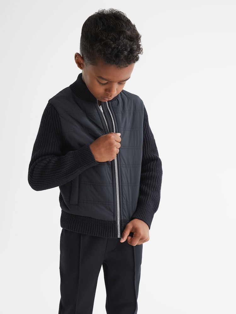 Reiss Navy Trainer 9-12 yrs Hybrid Zip Through Quilted Jacket - Image 1 of 7