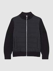 Reiss Navy Trainer 9-12 yrs Hybrid Zip Through Quilted Jacket - Image 2 of 7