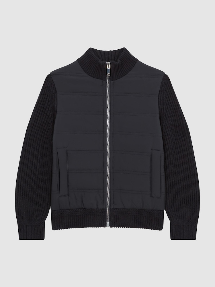 Reiss Navy Trainer 9-12 yrs Hybrid Zip Through Quilted Jacket - Image 2 of 7