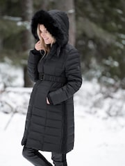 Seraphine Black Long Down Fill Coat - Image 1 of 6